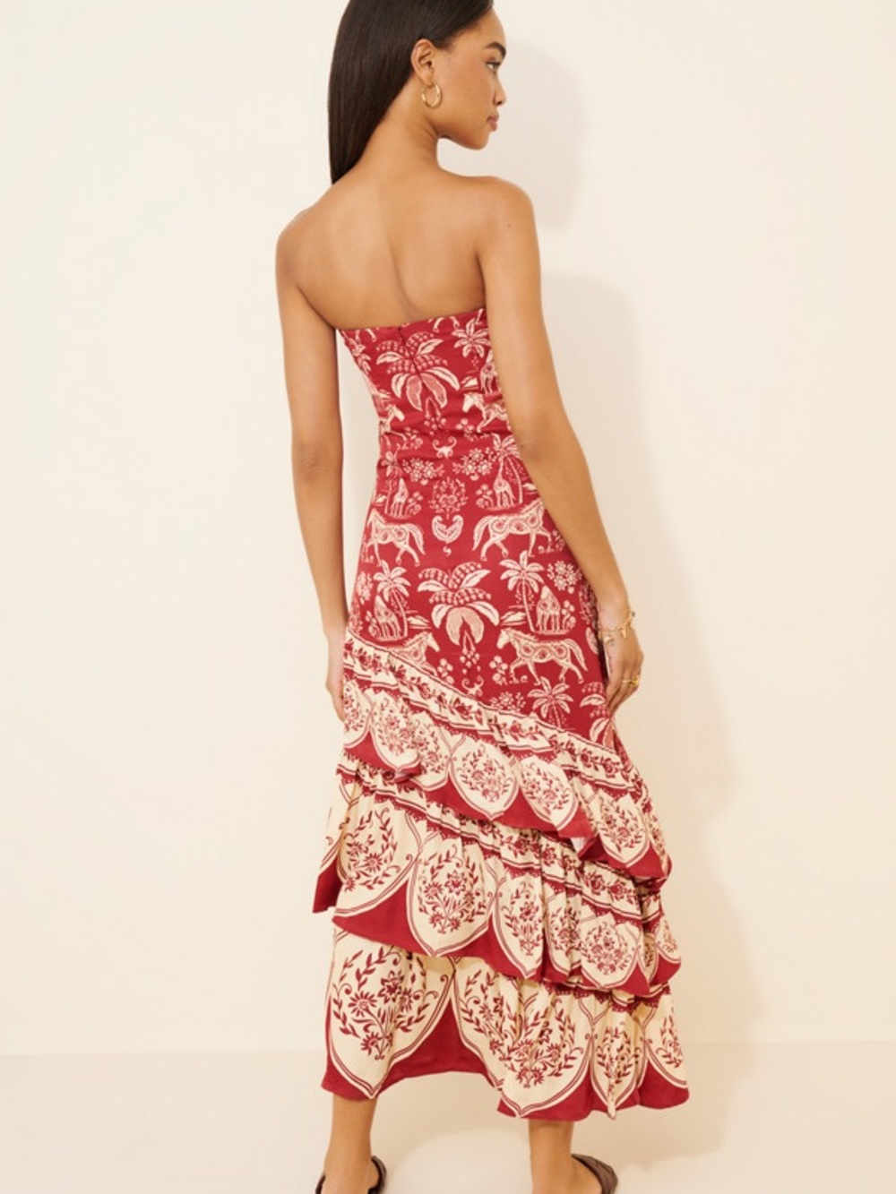 FARM Rio Haras Printed Tiered Maxi Dress Size Medium NWT Red Off-White - Picture 2 of 16